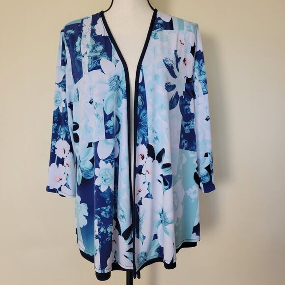 Easywear by Chico's Size 3 (XL 16/18) Open Front Cardigan 3/4 Sleeve Lined Blue - Picture 1 of 15